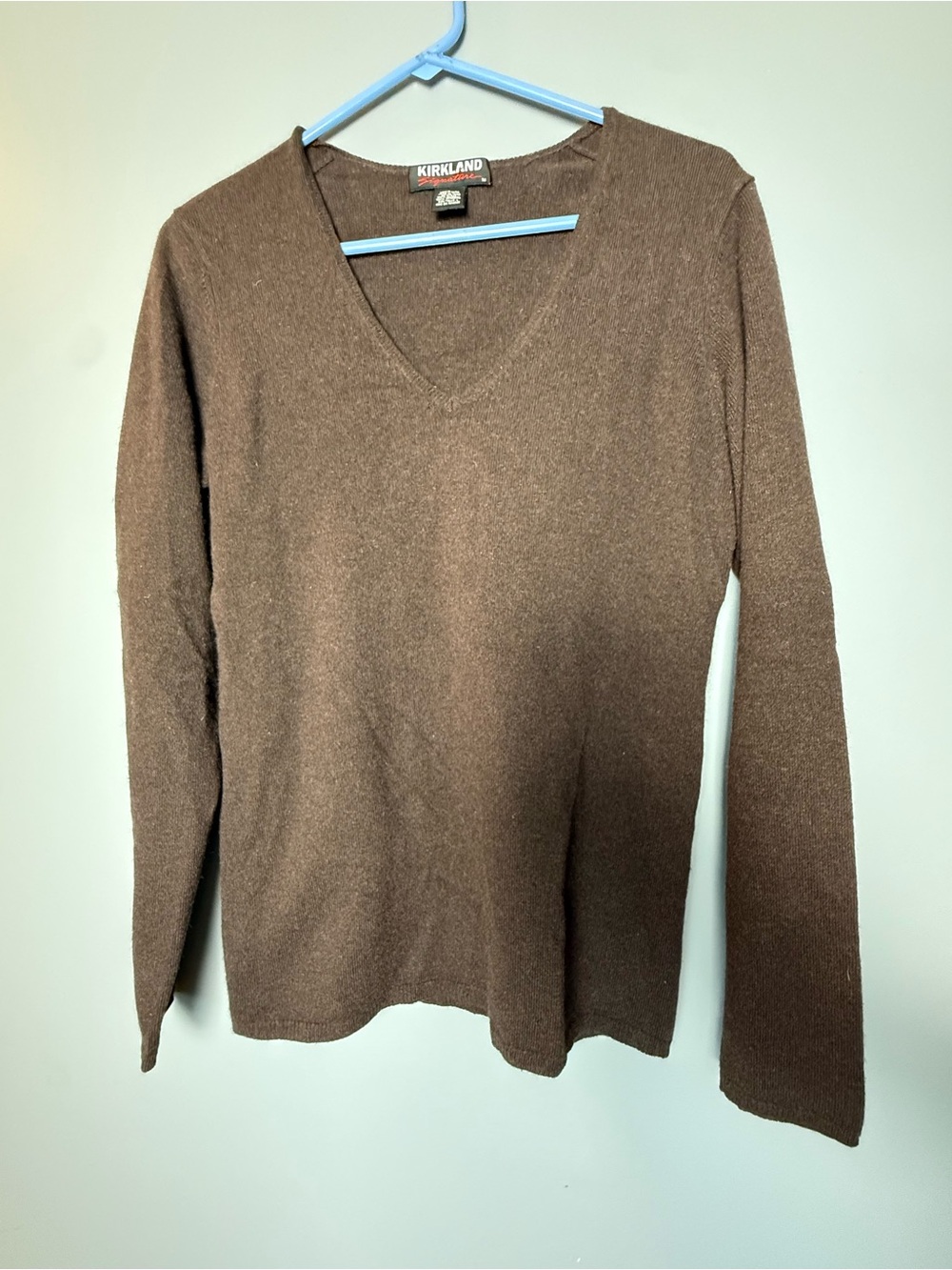 Kirkland Signature Women's 100% Cashmere V-Neck Sweater Chocolate Brown Sz L